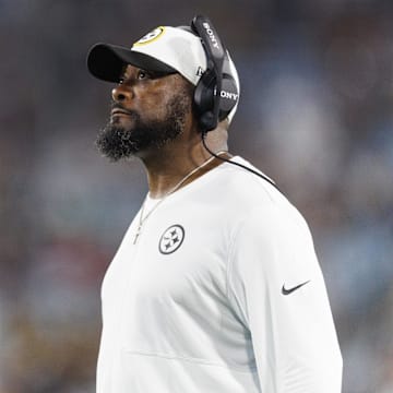  Aug 9, 2025; Jacksonville, Florida, USA; Pittsburgh Steelers head coach Mike Tomlin during the game against the Jacksonville Jaguars at EverBank Stadium. Mandatory Credit: Morgan Tencza-Imagn Images
