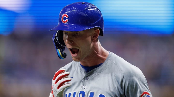 Jun 13, 2024; St. Petersburg, Florida, USA;  Chicago Cubs outfielder Pete Crow-Armstrong (52) reacts after striking out against the Tampa Bay Rays in the seventh inning at Tropicana Field.