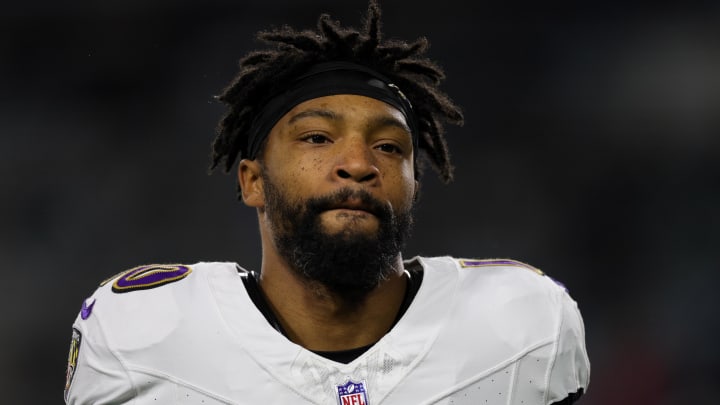 Dec 17, 2023; Jacksonville, Florida, USA; Baltimore Ravens cornerback Arthur Maulet (10) warms up before a game against the Jacksonville Jaguars at EverBank Stadium. Mandatory Credit: Nathan Ray Seebeck-USA TODAY Sports