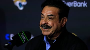 Jacksonville Jaguars owner Shad Khan fields questions after introducing Liam Coen as the new head coach during a press conference Monday, Jan. 27, 2025 at the Miller Electric Center in Jacksonville, Fla. [Corey Perrine/Florida Times-Union]