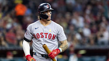 Sep 7, 2025; Phoenix, Arizona, USA; Boston Red Sox outfielder Jarren Duran against the Arizona Diamondbacks at Chase Field. Mandatory Credit: Mark J. Rebilas-Imagn Images