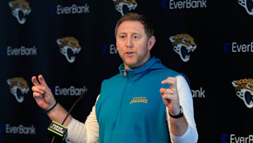 Jacksonville Jaguars head coach Liam Coen speaks during a press conference at Miller Electric Center Wednesday, April 9, 2025 in Jacksonville, Fla. [Corey Perrine/Florida Times-Union]