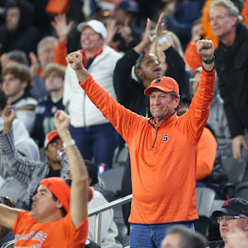 Dec 27, 2024; San Diego, CA, USA; Syracuse Orange fans celebrate a touchdown against the Washington State Cougars during the second half at Snapdragon Stadium. Mandatory Credit: Abe Arredondo-Imagn Images