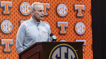 Oct 15, 2025; Birmingham, AL, USA; Tennessee Volunteers head coach Rick Barnes talks with the media during SEC Media Days at Grand Bohemian Hotel. Mandatory Credit: Vasha Hunt-Imagn Images