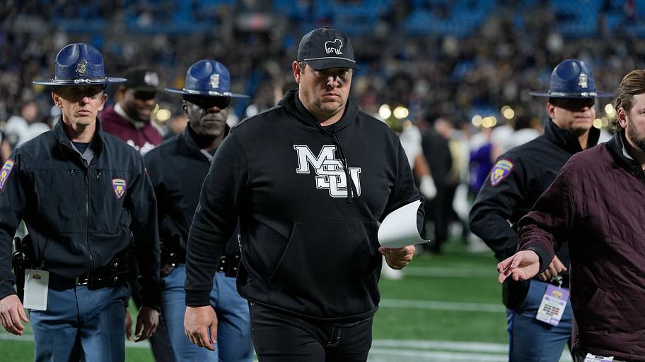 Mississippi State head coach Jeff Lebby walks to the locker room.