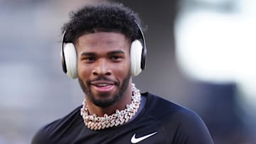 Nov 16, 2024; Boulder, Colorado, USA; Colorado Buffaloes quarterback Shedeur Sanders (2) before the game against the Utah Utes at Folsom Field. Mandatory Credit: Ron Chenoy-Imagn Images