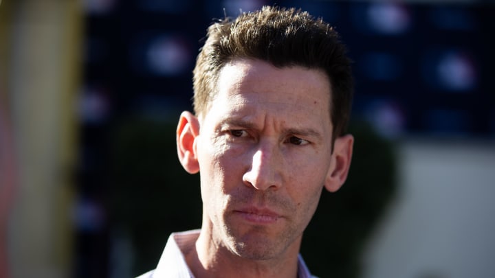 Nov 7, 2023; Scottsdale, AZ, USA; Boston Red Sox chief baseball officer Craig Breslow speaks to the media during the MLB General Manager's Meetings at Omni Scottsdale Resort & Spa. Mandatory Credit: Mark J. Rebilas-USA TODAY Sports