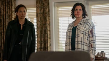 L-R: Tawny Cypress as Taissa and Melanie Lynskey as Shauna in Yellowjackets, episode 9, season 3, streaming on Paramount+ with SHOWTIME, 2025. Photo Credit: Darko Sikman/Paramount+ with SHOWTIME.