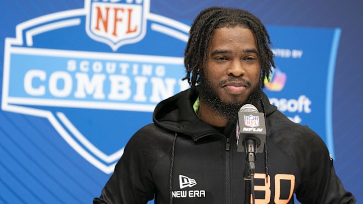 Virginia Tech running back Bhayshul Tuten talks to the press during the 2025 NFL Combine at Indiana Convention Center. Virginia Tech running back Bhayshul Tuten talks to the press during the 2025 NFL Combine at Indiana Convention Center.