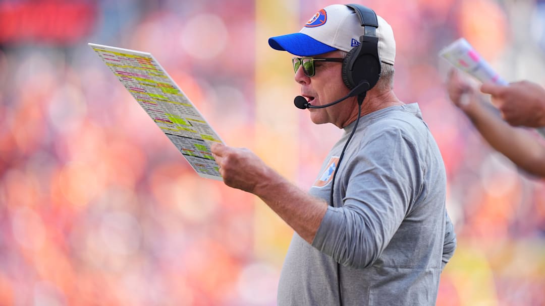 Oct 6, 2024; Denver, Colorado, USA; Denver Broncos head coach Sean Payton during the second half against the Las Vegas Raiders at Empower Field at Mile High. Oct 6, 2024; Denver, Colorado, USA; Denver Broncos head coach Sean Payton during the second half against the Las Vegas Raiders at Empower Field at Mile High.
