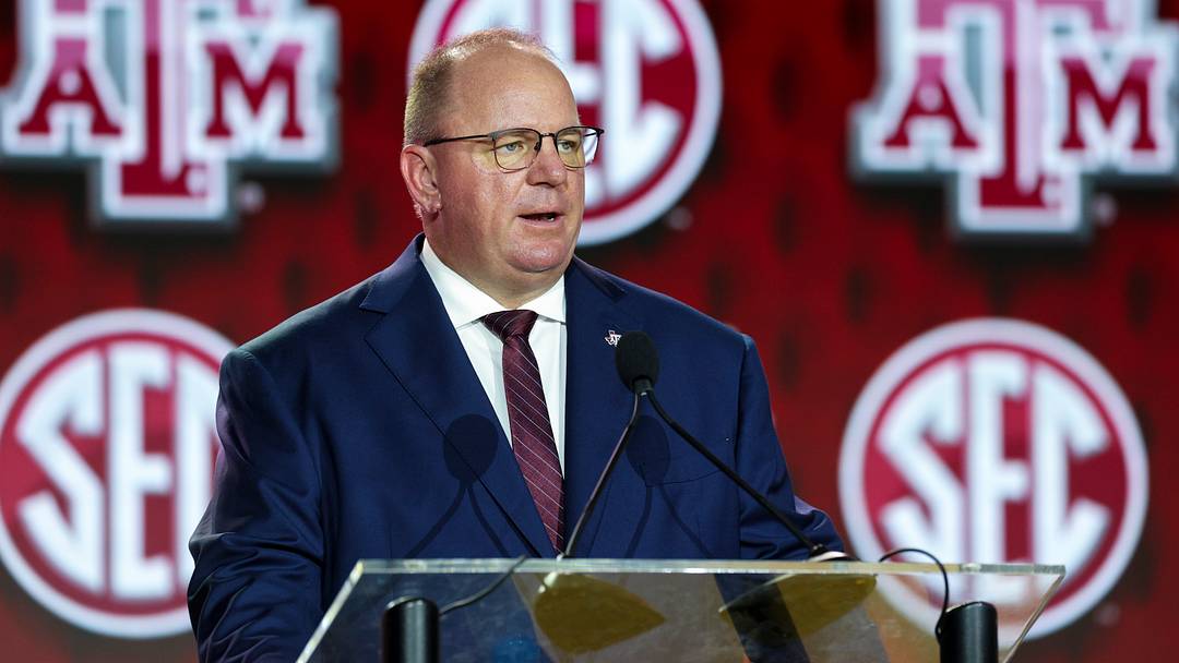Texas A&M Aggies head coach Mike Elko speaks to the press during SEC Football Kickoff Media Day at the Tampa Marriott. Texas A&M Aggies head coach Mike Elko speaks to the press during SEC Football Kickoff Media Day at the Tampa Marriott.