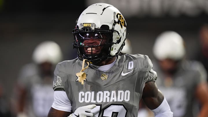 Colorado Buffaloes receiver Travis Hunter reacts to scoring a touchdown. Colorado Buffaloes receiver Travis Hunter reacts to scoring a touchdown.