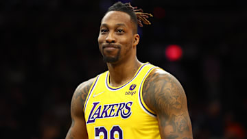 Apr 5, 2022; Phoenix, Arizona, USA; Los Angeles Lakers center Dwight Howard (39) against the Phoenix Suns at Footprint Center. Mandatory Credit: Mark J. Rebilas-Imagn Images
