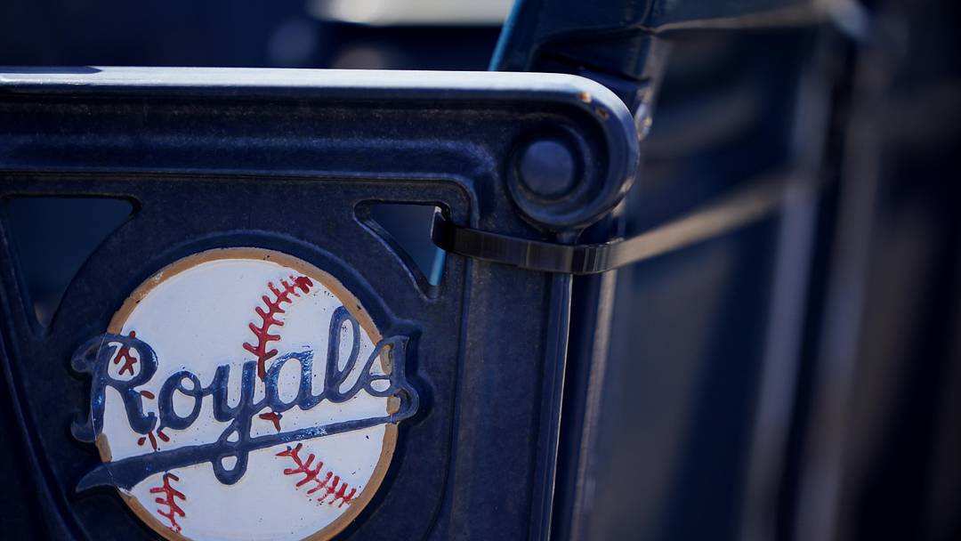 Apr 1, 2021; Kansas City, Missouri, USA; A general view of the Kansas City Royals logo on seats with complimentary flags for fans before the Opening Day game against the Texas Rangers Kauffman Stadium. Mandatory Credit: Denny Medley-Imagn Images Apr 1, 2021; Kansas City, Missouri, USA; A general view of the Kansas City Royals logo on seats with complimentary flags for fans before the Opening Day game against the Texas Rangers Kauffman Stadium. Mandatory Credit: Denny Medley-Imagn Images