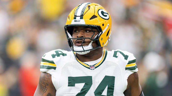 Green Bay Packers center Elgton Jenkins (74) against the Arizona Cardinals at State Farm Stadium.