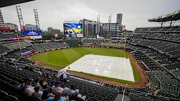 Jul 6, 2024; Cumberland, Georgia, USA; General views of a rain delay before the start of the game between the Philadelphia Phillies against the Atlanta Braves at Truist Park. Mandatory Credit: Dale Zanine-Imagn Images