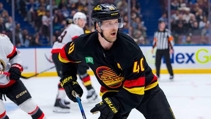 Dec 21, 2024; Vancouver, British Columbia, CAN; Vancouver Canucks forward Elias Pettersson (40) skates against the Ottawa Senators during the second period at Rogers Arena. Mandatory Credit: Bob Frid-Imagn Images
