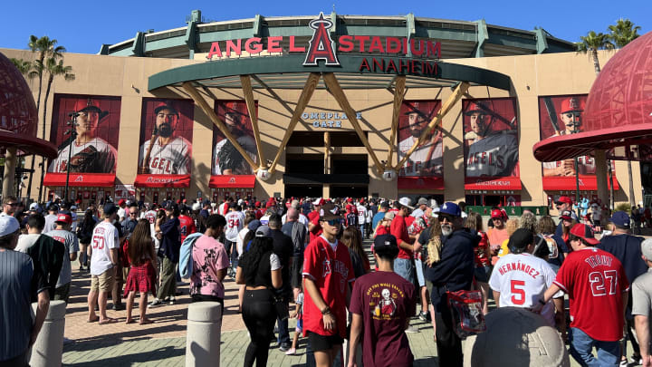 Jun 6, 2022; Anaheim, California, USA; Fans arrive before the MLB game between the Boston Red Sox