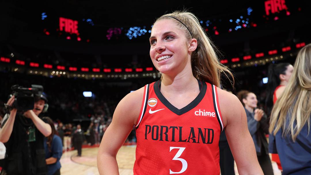 May 18, 2026; Portland, Oregon, USA; Portland Fire guard Sarah Ashlee Barker (3) reacts after the Fire defeated the Connecticut Sun at Moda Center. Mandatory Credit: Jaime Valdez-Imagn Images