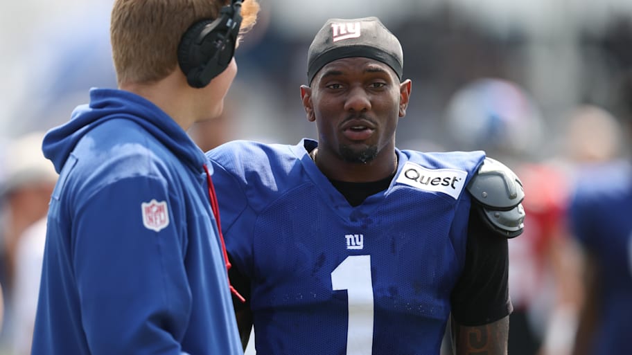 Nabers has been dealing with a lingering toe injury, then also scared Giants fans when he left practice after landing oddly on his shoulder. | Vincent Carchietta-Imagn Images