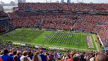 Florida Gators and Georgia Bulldogs marching bands perform before an NCAA college football matchup between the Georgia Bulldogs and the Florida Gators Saturday, Nov. 2, 2024 at EverBank Stadium in Jacksonville, Fla. The Georgia Bulldogs defeated the Florida Gators 34-20. [Corey Perrine/Florida Times-Union]