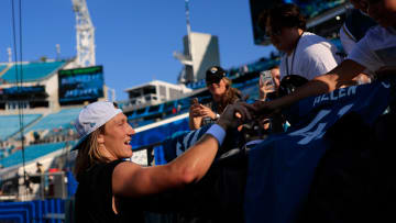 Jacksonville Jaguars quarterback Trevor Lawrence (16) signs autographs before a preseason NFL football game Saturday, Aug. 17, 2024 at EverBank Stadium in Jacksonville, Fla. [Corey Perrine/Florida Times-Union]