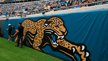 A Jacksonville Jaguars throwback logo is displayed during the first quarter of an NFL football matchup Sunday, Oct. 6, 2024 at EverBank Stadium in Jacksonville, Fla. The Jaguars edged the Colts on a field goal 37-34. [Corey Perrine/Florida Times-Union]