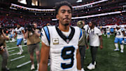 Carolina Panthers quarterback Bryce Young (9) should be on all fantasy football managers' radar after a monster 448-yard, 3-touchdown performance against Atlanta in Week 11.
