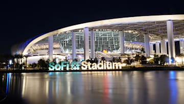 Nov 29, 2020; Inglewood, California, USA; A general view of SoFi Stadium exterior during the NFL game between the San Francisco 49ers and the Los Angeles Rams. Mandatory Credit: Kirby Lee-Imagn Images