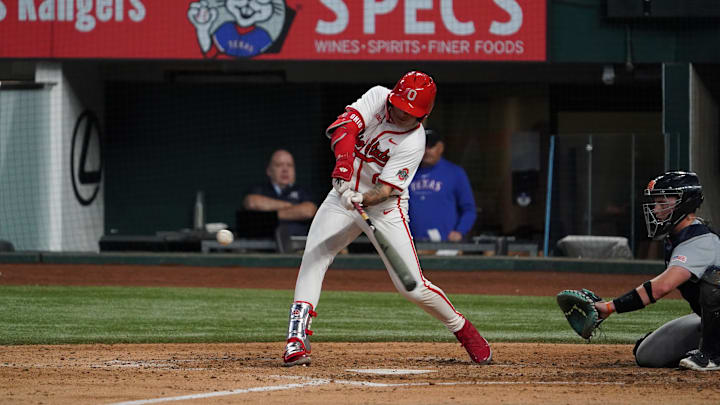 Feb 28, 2025; Arlington, TX, USA; The Auburn Tigers and Ohio State Buckeyes play a game during the Amegy Bank College Baseball Series presented by Kubota Weekend 3 at Globe Life Field. Mandatory Credit: Raymond Carlin III-Imagn Images