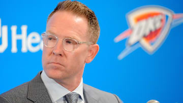 Thunder general manager Sam Presti speaks during an introductory press conference for the 2024 Thunder draft picks at Oklahoma Contemporary Arts Center in Oklahoma City, Saturday, June, 29, 2024.