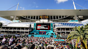 May 5, 2024; Miami Gardens, Florida, USA; F1 fans react during the Miami Grand Prix at Miami International Autodrome. Mandatory Credit: John David Mercer-Imagn Images