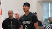 Jason Crowe Jr. (5) of Inglewood High needs less than 400 points to be California's all-time leading scorer.