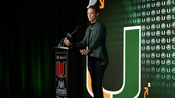 Jul 22, 2025; Charlotte, NC, USA; Miami quarterback Carson Beck answers questions from the media during ACC Media Days at Hilton Charlotte Uptown. Mandatory Credit: Jim Dedmon-Imagn Imagess