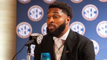 Jul 17, 2024; Dallas, TX, USA; Mississippi State linebacker John Lewis speaking at Omni Dallas Hotel. Mandatory Credit: Brett Patzke-USA TODAY Sports