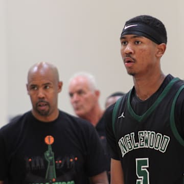 Jason Crowe Jr. (5) of Inglewood High needs less than 400 points to be California's all-time leading scorer.