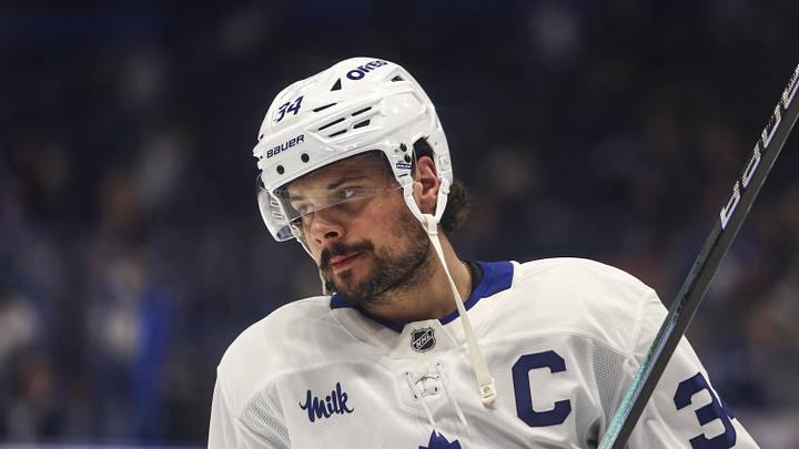 Feb 25, 2026; Tampa, Florida, USA; Toronto Maple Leafs forward Auston Matthews (34) during warm-ups before the game against the Tampa Bay Lightning at Benchmark International Arena. Mandatory Credit: Morgan Tencza-Imagn Images