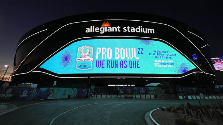 A general overall view of Allegiant Stadium, the site of the 2022 Pro Bowl.