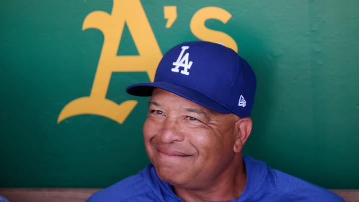 Aug 3, 2024; Oakland, California, USA; Los Angeles Dodgers manager Dave Roberts (30) smiles and talks to the media before a game between the Los Angeles Dodgers and the Oakland Athletics at Oakland-Alameda County Coliseum. Mandatory Credit: Robert Edwards-USA TODAY Sports