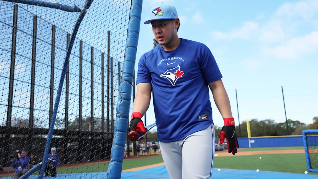 Feb 16, 2026; Dunedin, FL, USA; Toronto Blue Jays infielder Kazuma Okamoto (7) works out during spring training practice at Player Development Complex. Mandatory Credit: Kim Klement Neitzel-Imagn Images Feb 16, 2026; Dunedin, FL, USA; Toronto Blue Jays infielder Kazuma Okamoto (7) works out during spring training practice at Player Development Complex. Mandatory Credit: Kim Klement Neitzel-Imagn Images