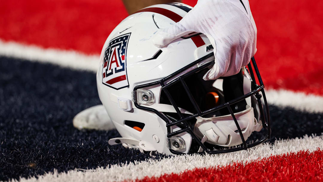 Oct 5, 2024; Tucson, Arizona, USA; Arizona Wildcats helmet gets picked before the game against the Texas Tech Red Raiders at Arizona Stadium. Mandatory Credit: Aryanna Frank-Imagn Images