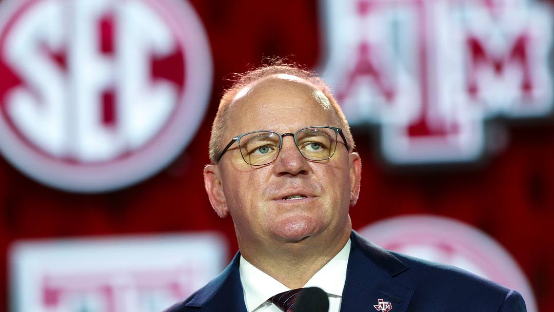 Jul 22, 2026; Tampa, FL, USA; Texas A&M Aggies head coach Mike Elko speaks to the press during SEC Football Kickoff Media Day at the Tampa Marriott. Mandatory Credit: Nathan Ray Seebeck-Imagn Images