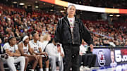 Mar 7, 2025; Greenville, SC, USA;  South Carolina Gamecocks head coach Dawn Staley during the second half against the Vanderbilt Commodores at Bon Secours Wellness Arena. Mandatory Credit: Jim Dedmon-Imagn Images