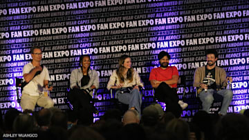 The Flash stars Tom Cavanagh, Candice Patton, Danielle Panabaker, Carlos Valdes, and Grant Gustin reunite for a panel at FAN EXPO Chicago 2025.