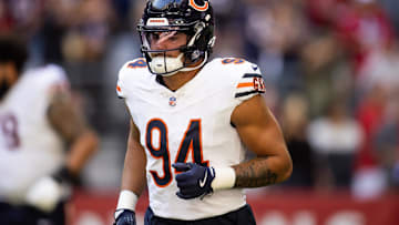 Nov 3, 2024; Glendale, Arizona, USA; Chicago Bears defensive end Austin Booker (94) against the Arizona Cardinals at State Farm Stadium. Mandatory Credit: Mark J. Rebilas-Imagn Images