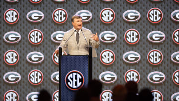 Jul 16, 2024; Dallas, TX, USA; Georgia head coach Kirby Smart.