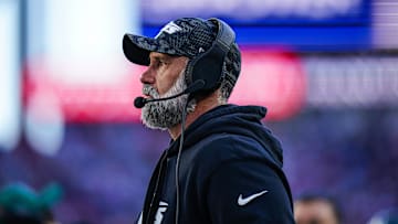 Oct 27, 2024; Foxborough, Massachusetts, USA; New York Jets interim head coach Jeff Ulbrich watches from the sideline as they take on the New England Patriots at Gillette Stadium.