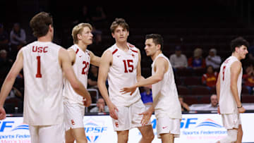 Apr 17, 2024; Los Angeles, CA, USA; Brigham Young (BYU) and Southern California (USC) during the MPSF Men's Volleyball Championship at Galen Center.