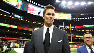 Feb 9, 2025; New Orleans, LA, USA; Tom Brady on the field before Super Bowl LIX between the Philadelphia Eagles and the Kansas City Chiefs at Ceasars Superdome. 