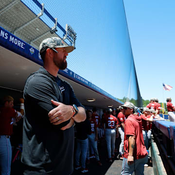 Alabama head coach Rob Vaughn in the Hoover Met dugout.